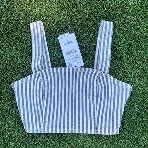 Zara railroad striped denim crop top with zipper size XS